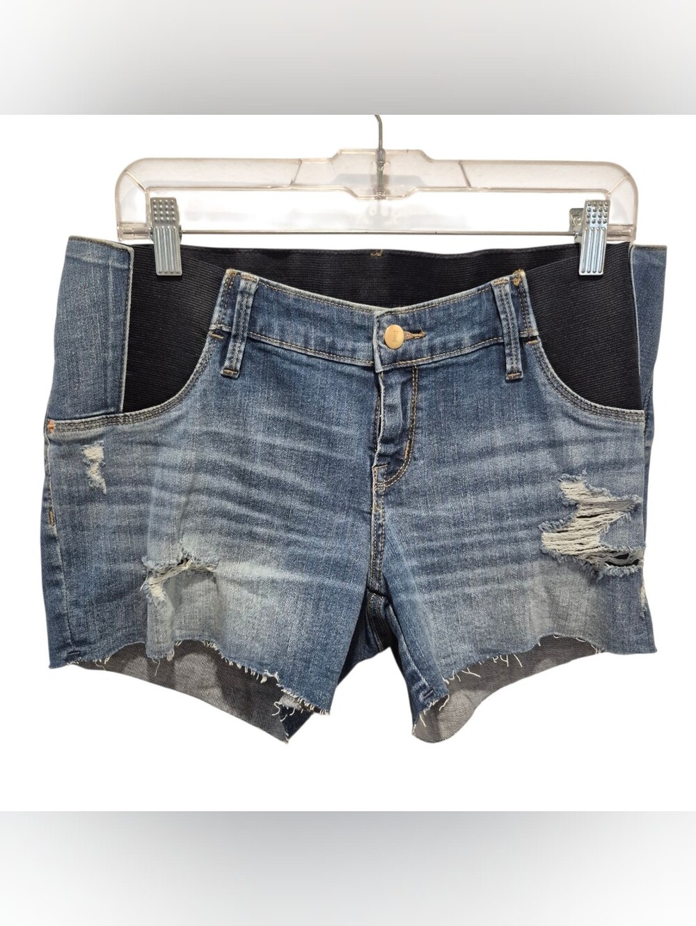 New Isabel Maternity Under Belly Jean Denim Blue Shorts Size 8 Distressed NWT